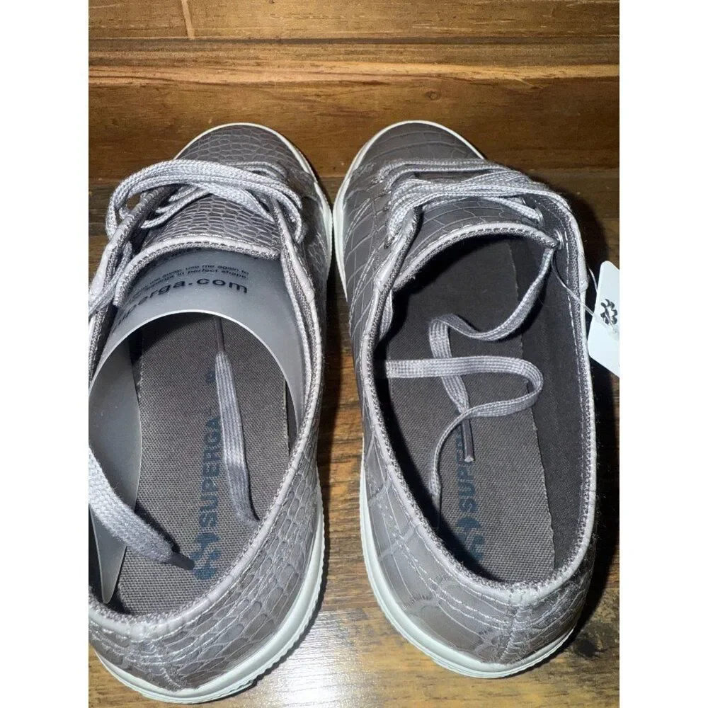 NWT Superga Women's  Sleek & Chic Crocodile Embossed Lace-up Low Top Sneaker 7.5